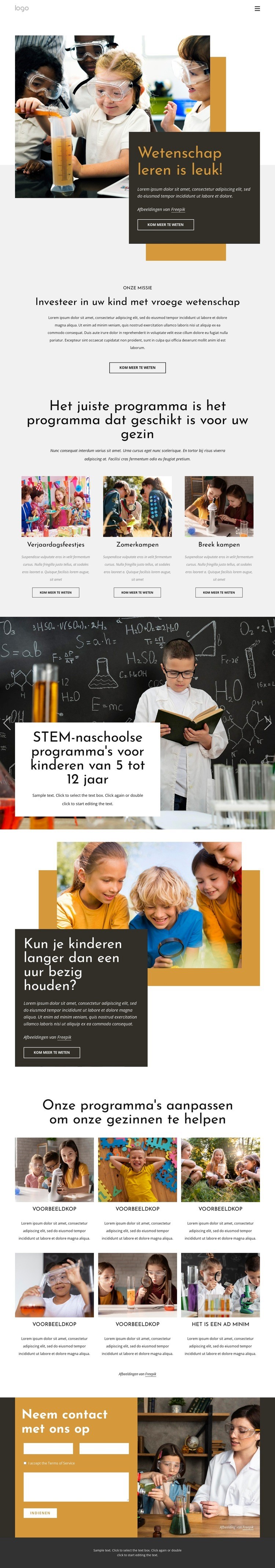 Wetenschap leren is leuk Website mockup