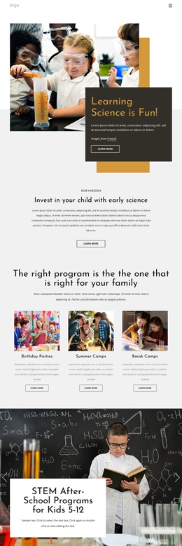 Learning science is fun - One Page Template by Nicepage