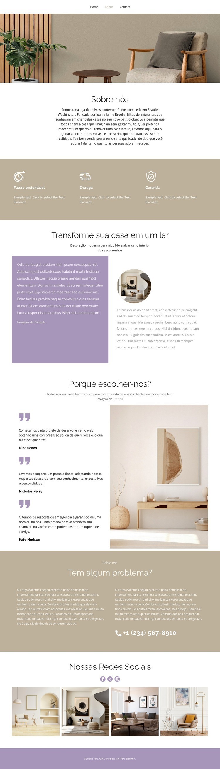 Mobiliário doméstico contemporâneo Design do site