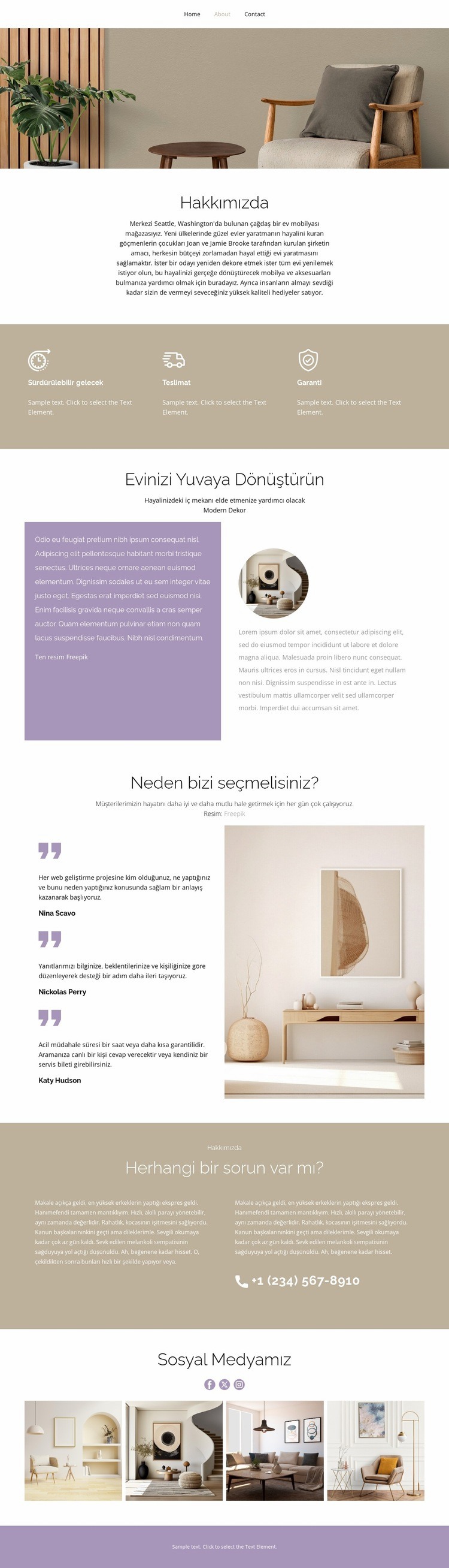 Çağdaş ev mobilyası Web sitesi tasarımı