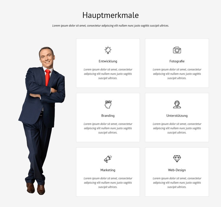 Liste der wichtigsten Funktionen Website Builder-Vorlagen