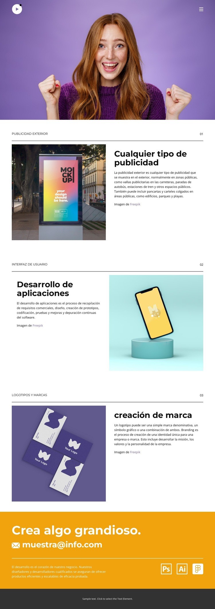 Crear identidades y marcas. Creador de sitios web HTML