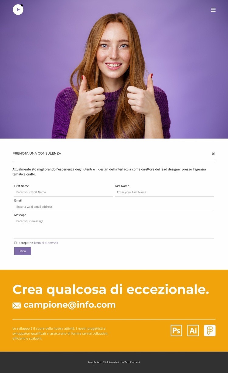 Un designer creativo Un modello di pagina