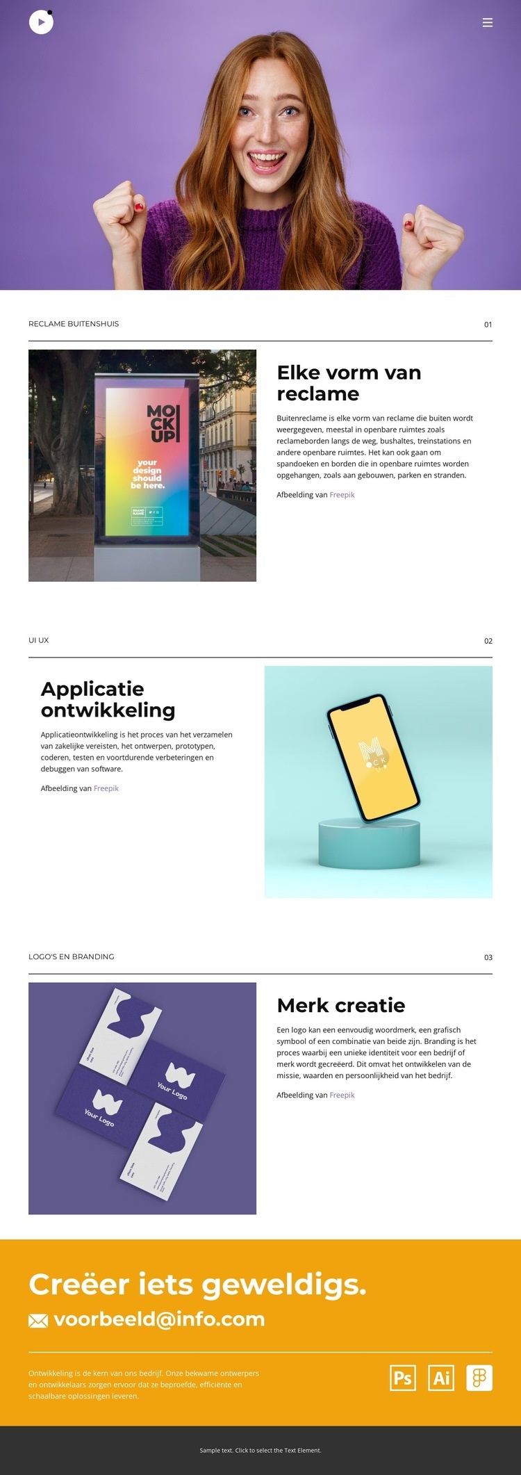 Creëer identiteiten en merken Website mockup