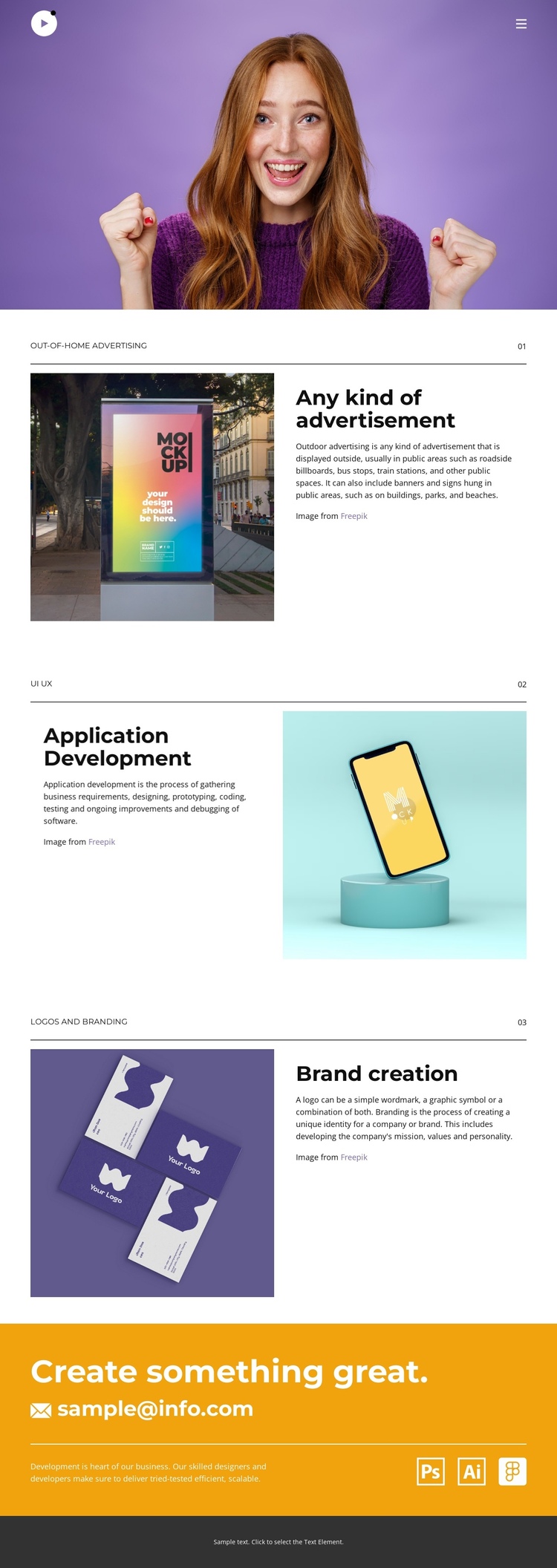 Create identities and brands One Page Template