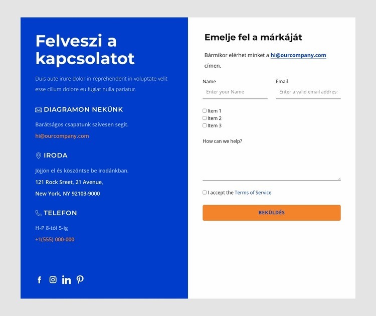 Kapcsolatba lép velünk HTML Sablon