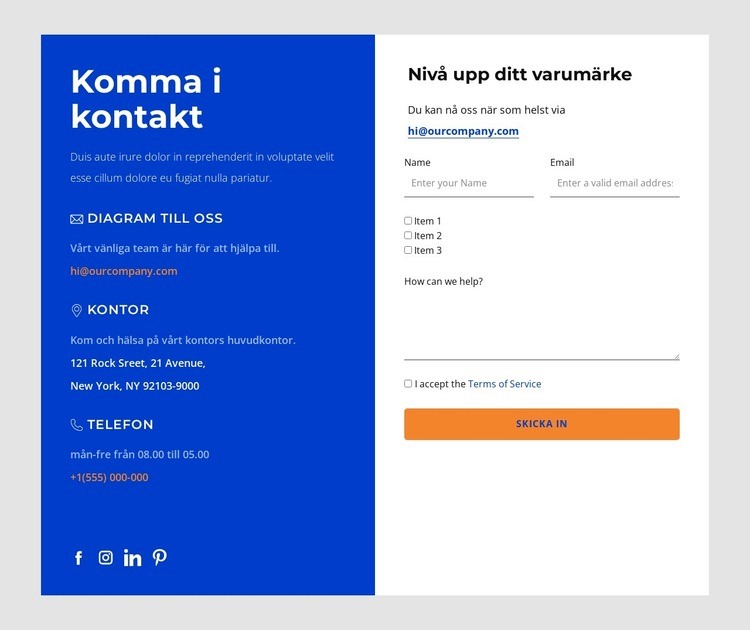 Ta kontakt med oss CSS -mall