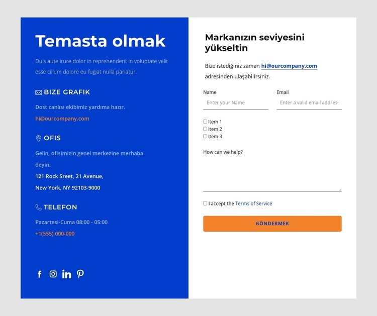 Bizimle iletişime geçin HTML Şablonu