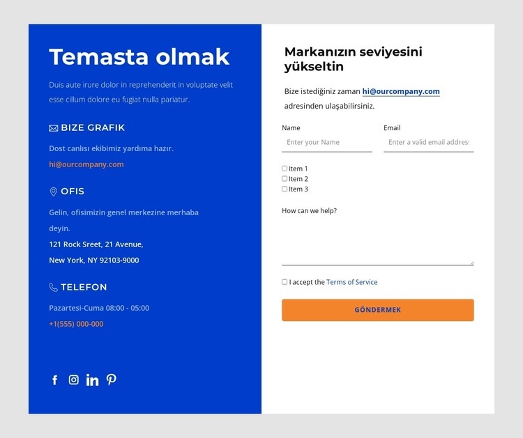 Bizimle iletişime geçin HTML5 Şablonu