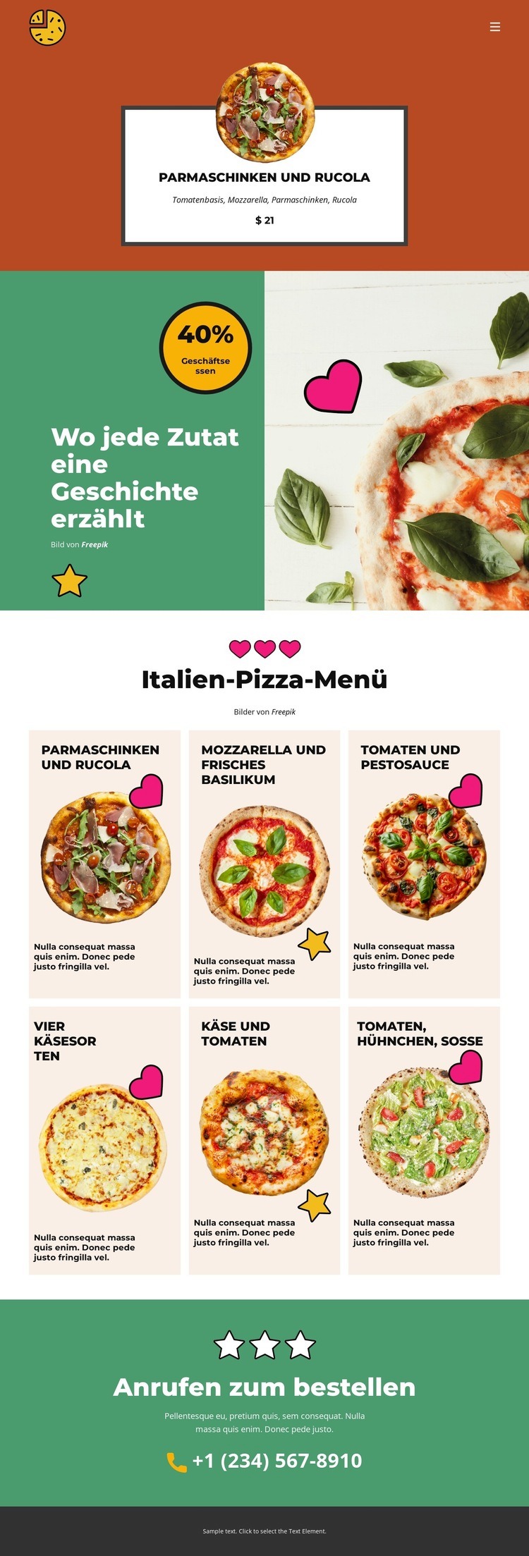 Fun Facts about Pizza Website-Modell