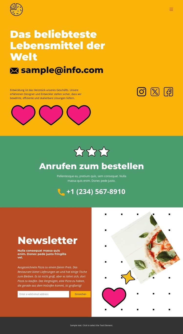 Das beliebteste Lebensmittel der Welt Landing Page