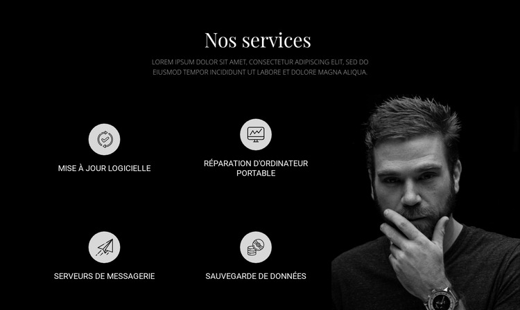 Services et photo sombre Maquette de site Web