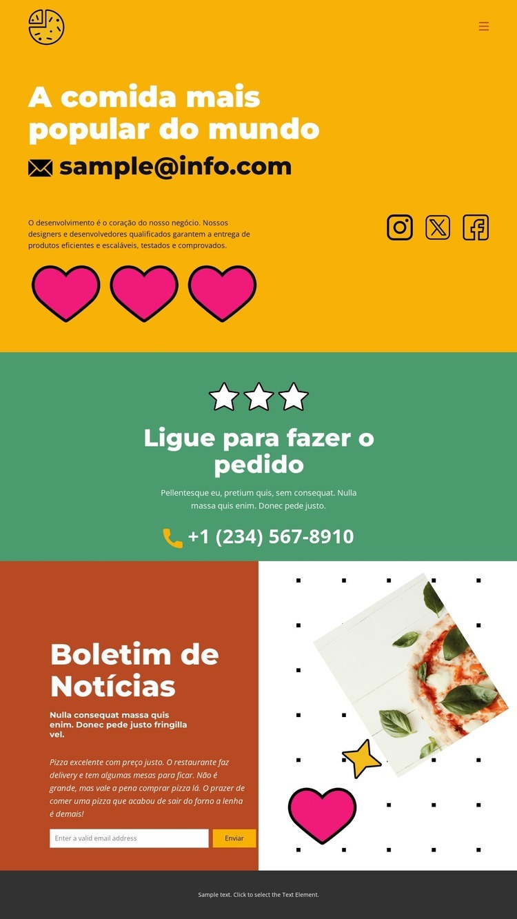 A comida mais popular do mundo Maquete do site