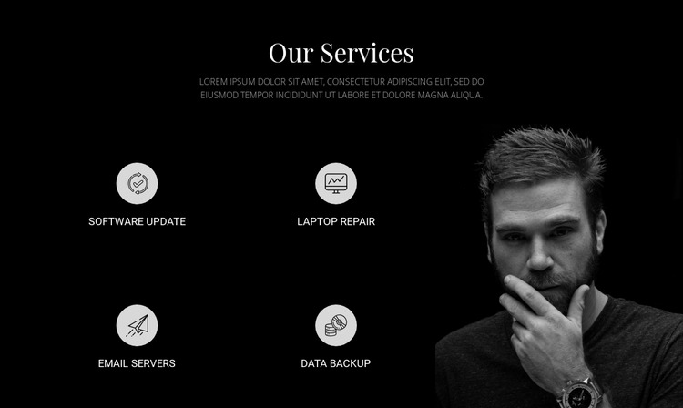 Services and dark photo Website Mockup