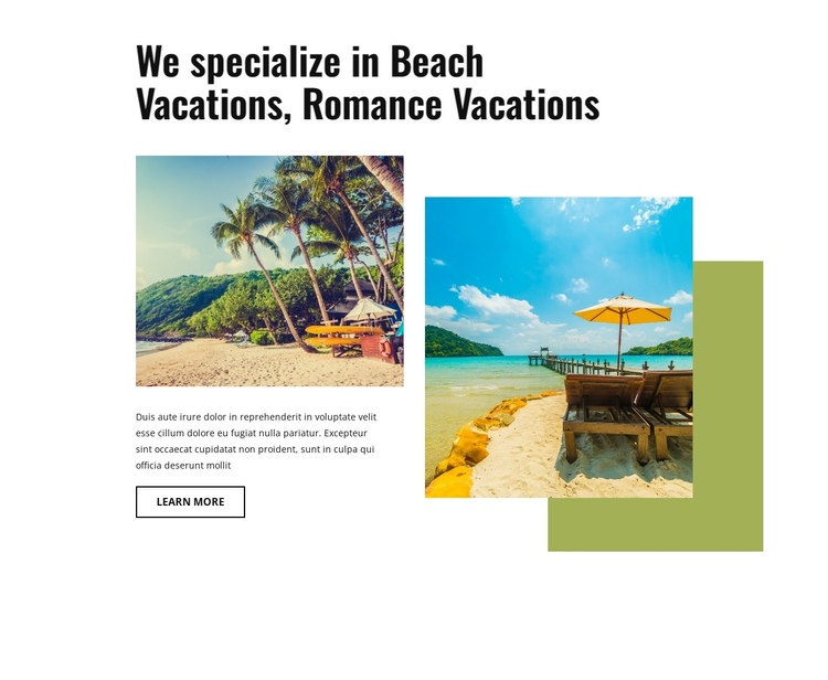 We specialise in beach vacations One Page Template