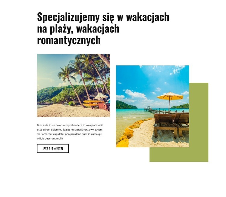 Naszą specjalnością są wakacje na plaży Makieta strony internetowej