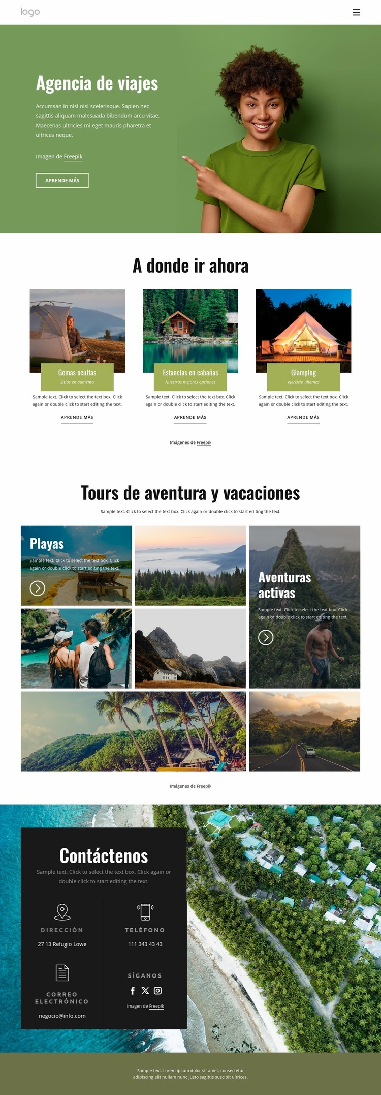 Viajes de aventura y vacaciones. Diseño de páginas web