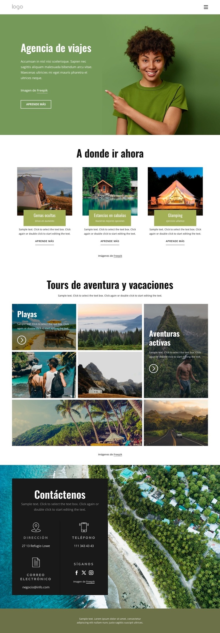 Viajes de aventura y vacaciones. Maqueta de sitio web