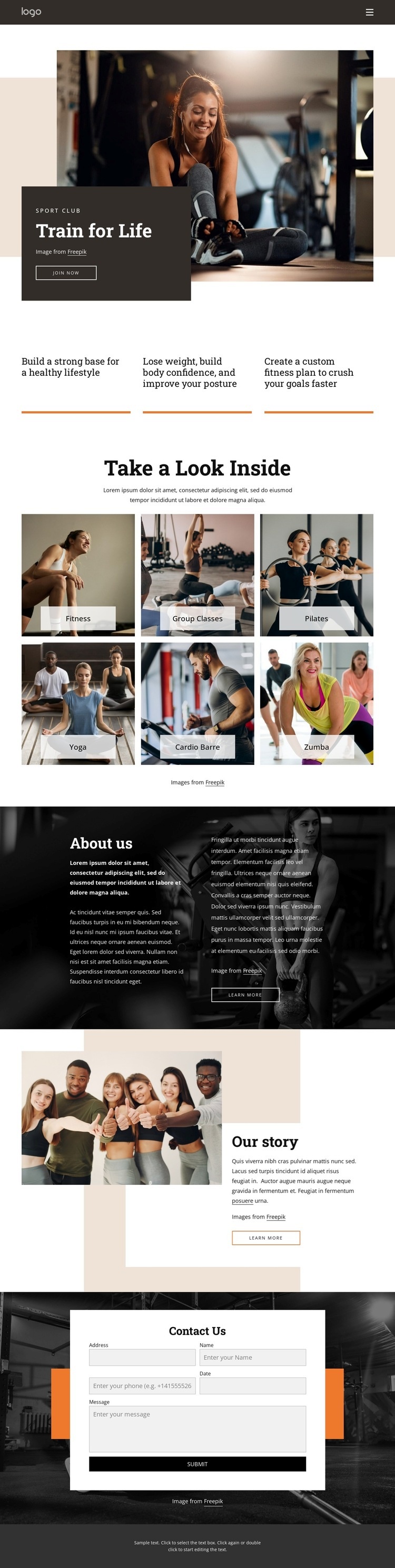 Get moving with our range of classes Homepage Design