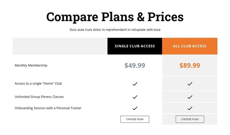 Compare plans and prices Elementor Template Alternative