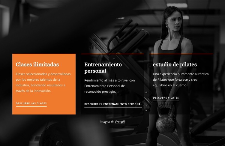 Clases ilimitadas y entrenamiento personal. Plantilla CSS