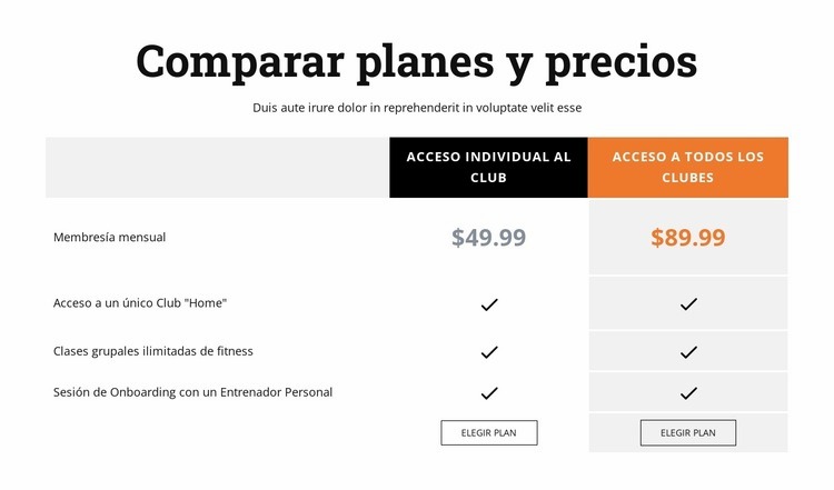 Compara planes y precios Plantilla HTML5
