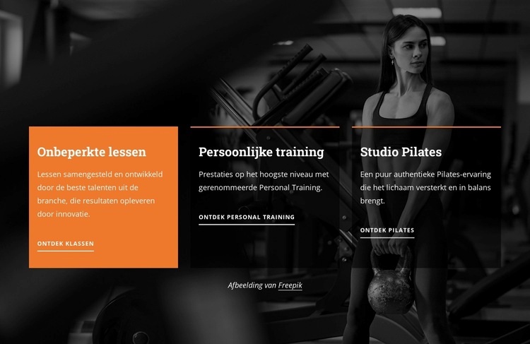 Onbeperkt lessen en persoonlijke training Website mockup