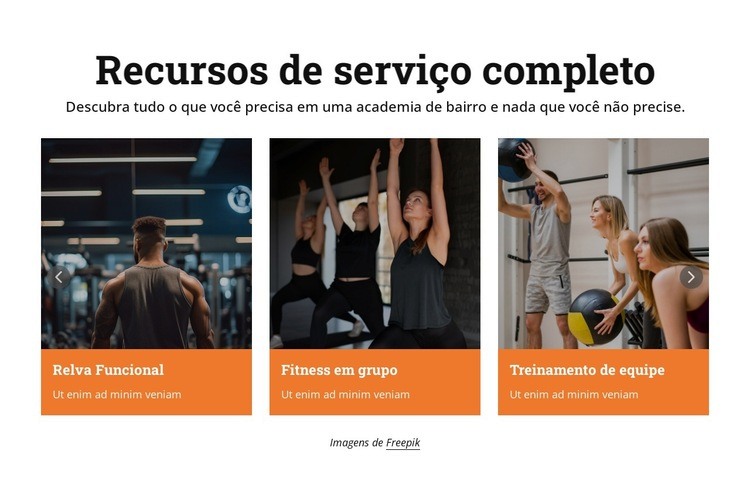 Serviços de fitness Maquete do site