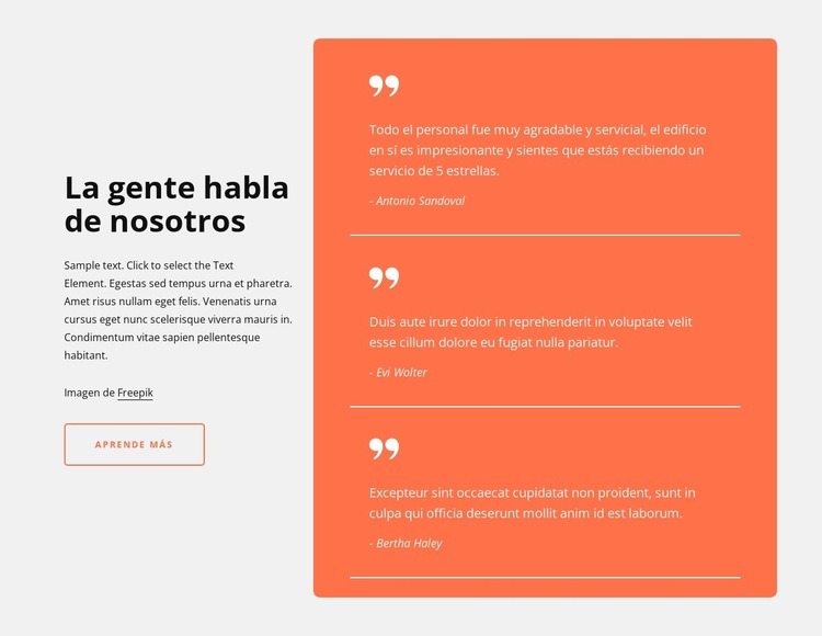 Testimonios en celda de la grilla Creador de sitios web HTML