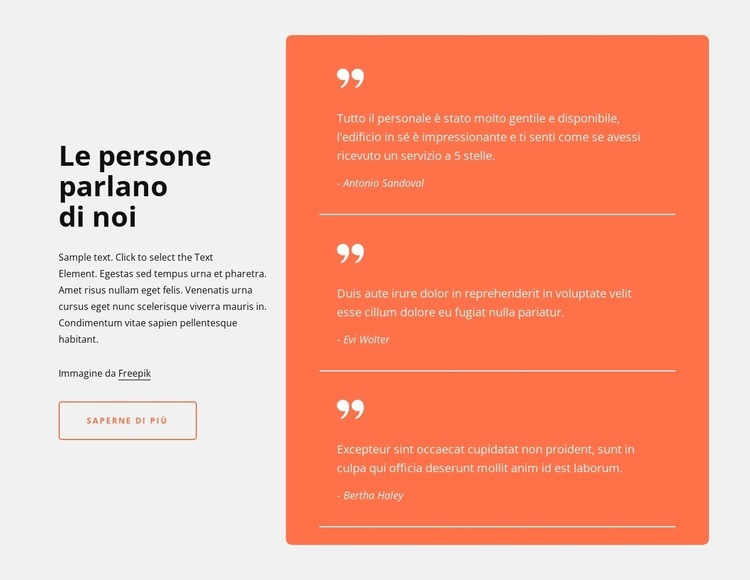 Testimonianze nella cella della griglia Modelli di Website Builder