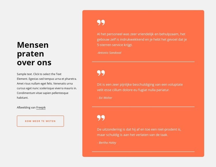 Getuigenissen in rastercel Website Builder-sjablonen