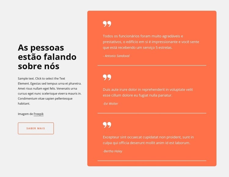 Depoimentos na célula da grade Construtor de sites HTML