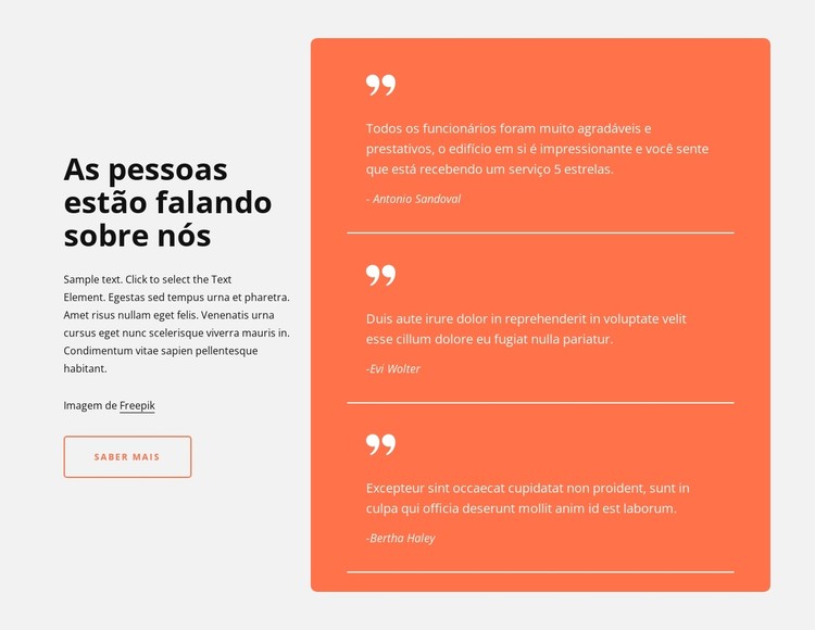 Depoimentos na célula da grade Template CSS