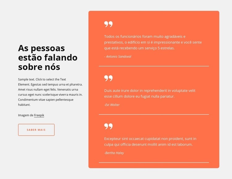 Depoimentos na célula da grade Modelo HTML5