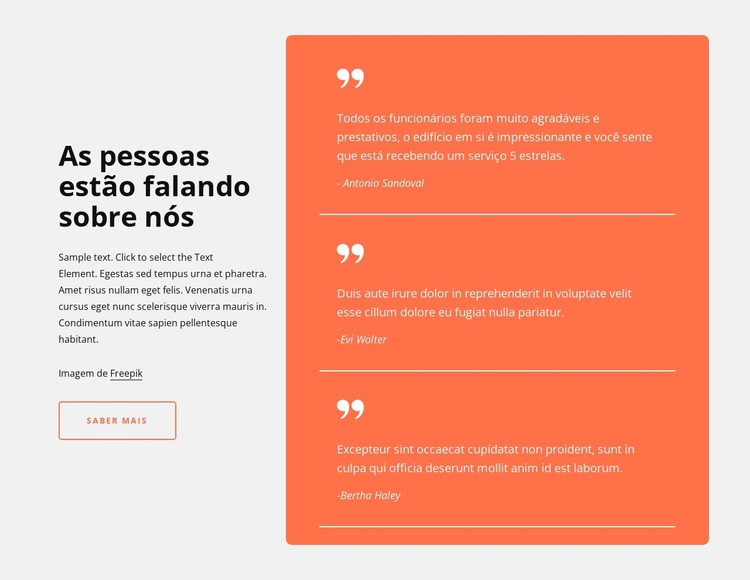 Depoimentos na célula da grade Tema WordPress