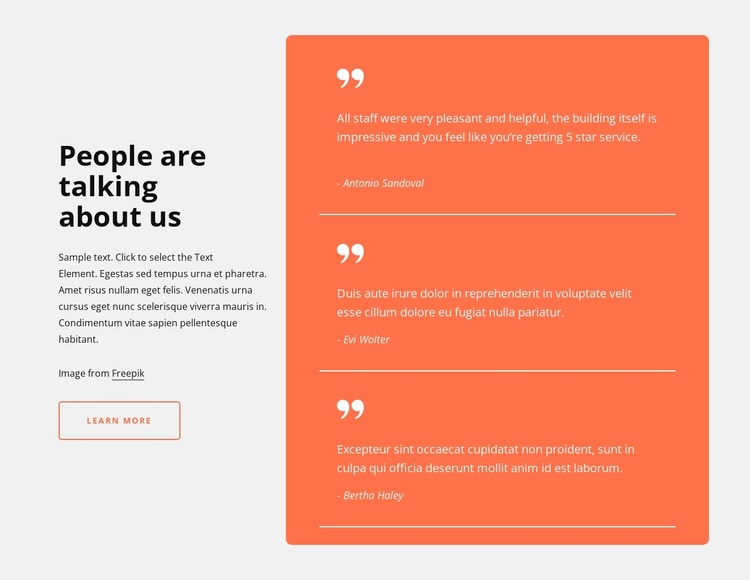 Testimonials in grid cell Landing Page