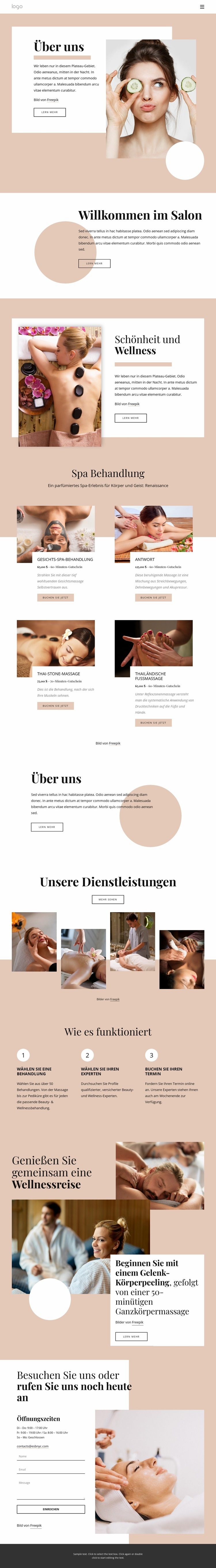 Über den Spa-Salon Landing Page