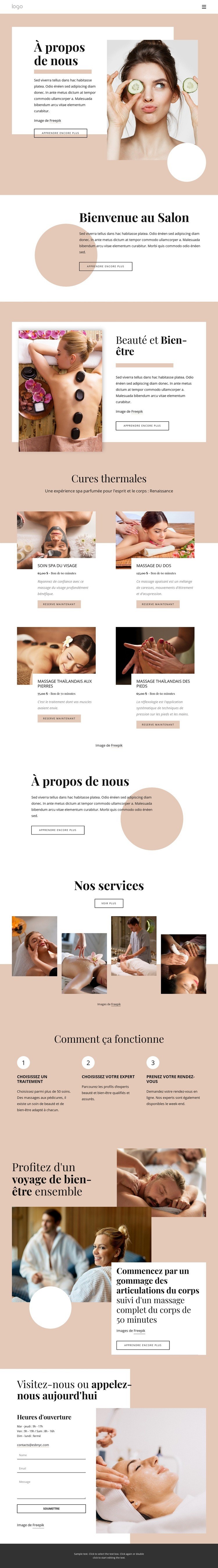 À propos du salon de spa Modèles de constructeur de sites Web