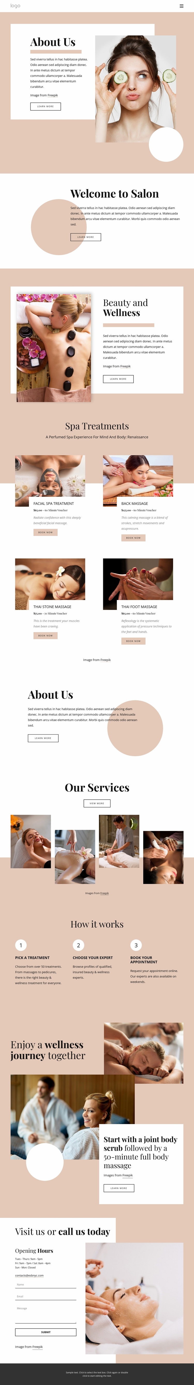 About the spa salon Landing Page