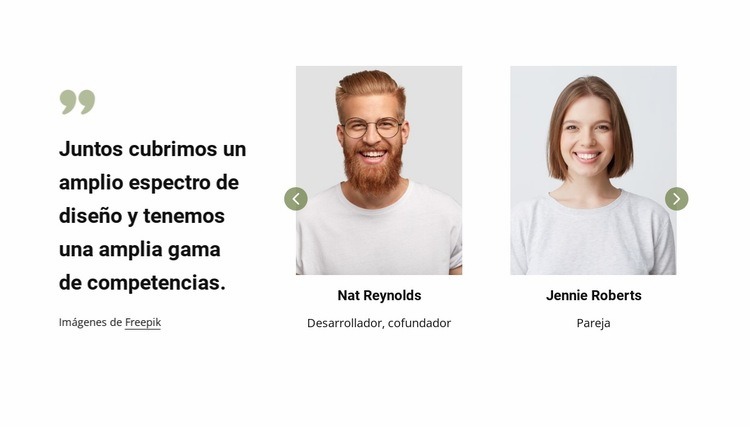 Bloque de equipo con control deslizante y testimonio Plantillas de creación de sitios web