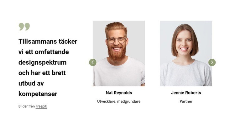 Teamblock med reglage och vittnesmål CSS -mall