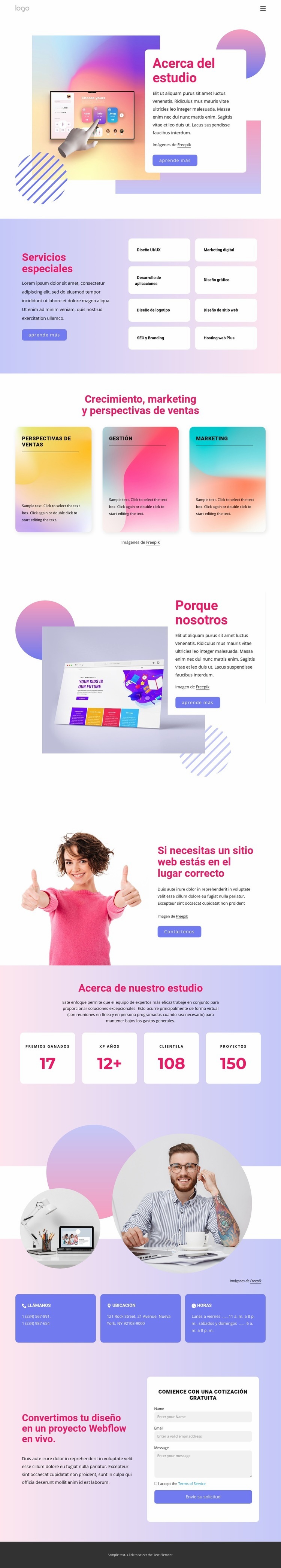 Crecimiento, marketing y ventas. Plantillas de creación de sitios web