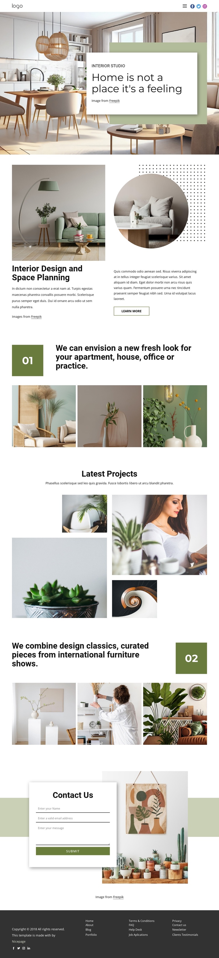 Interior designs for every taste One Page Template