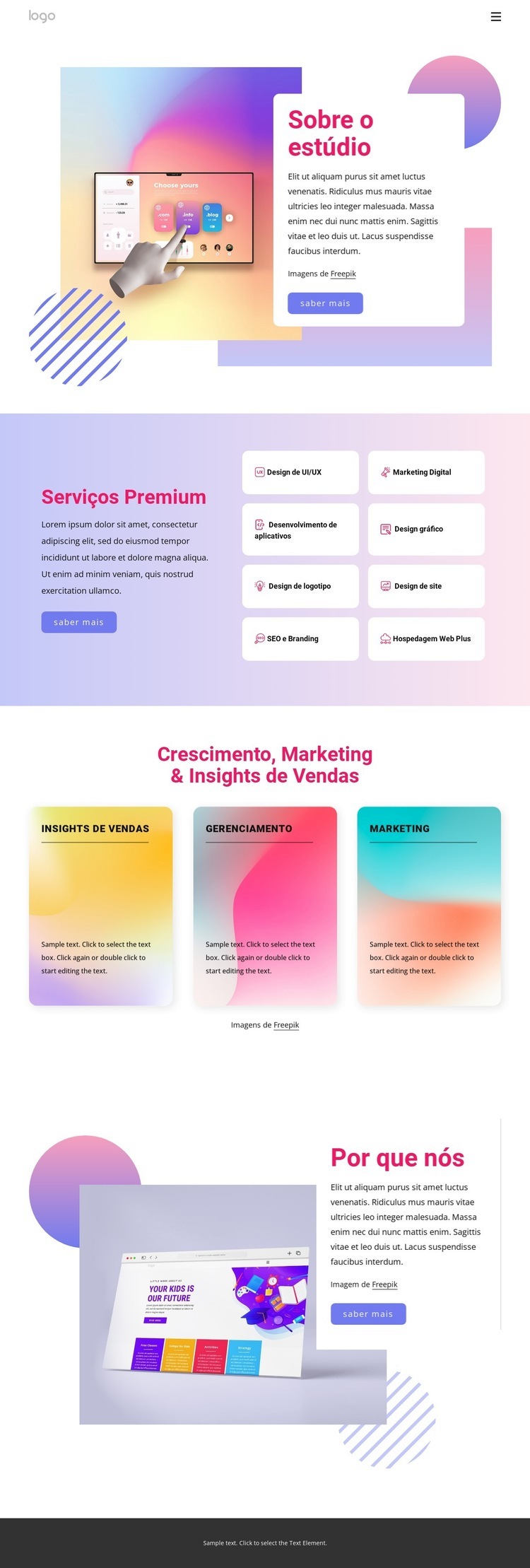 Crescimento, marketing e vendas Design do site