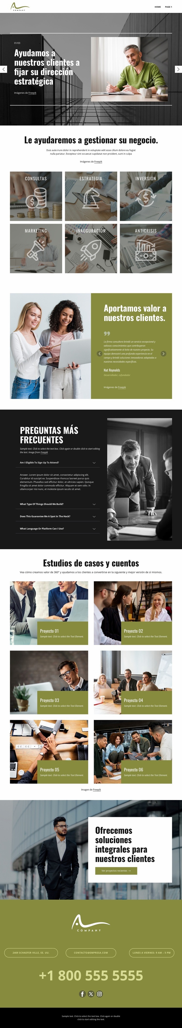 Asesoramiento estratégico para el crecimiento. Maqueta de sitio web