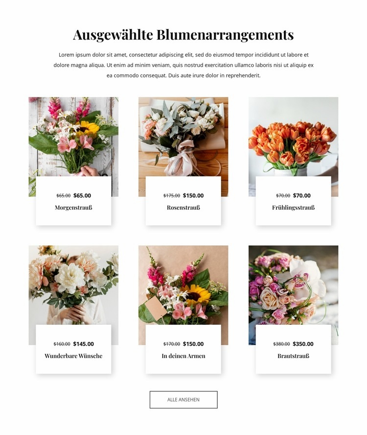 Ausgewählte Blumenarrangements Website-Modell