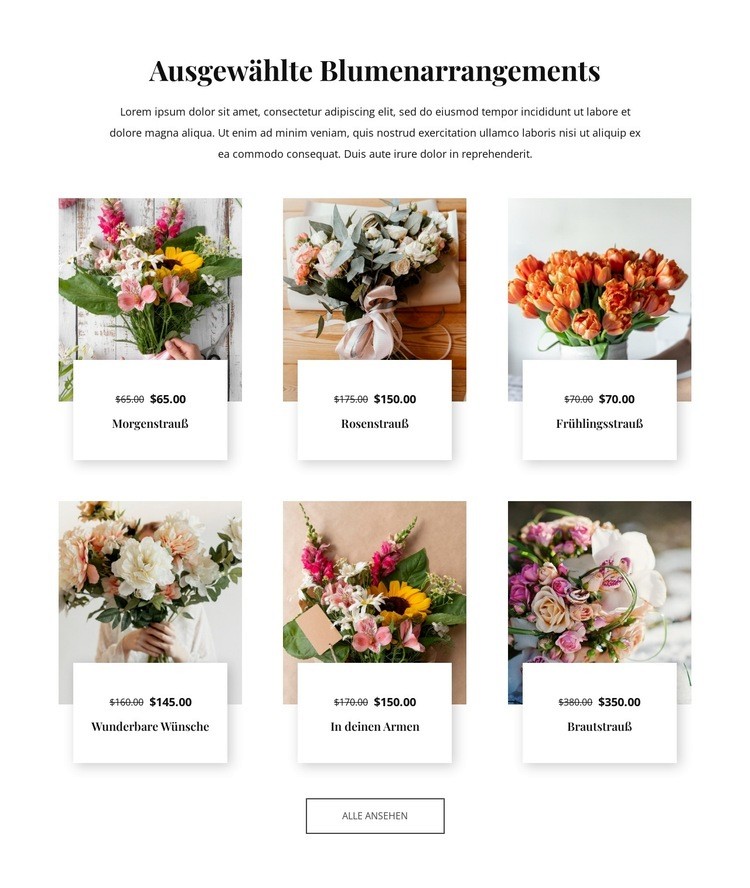 Ausgewählte Blumenarrangements Landing Page