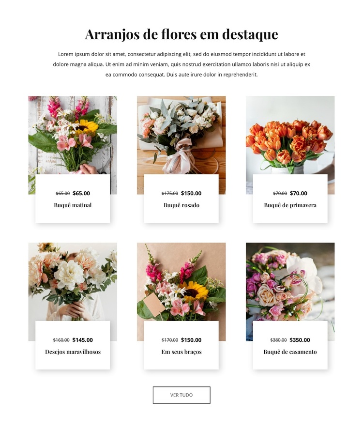 Arranjos de flores em destaque Tema WordPress