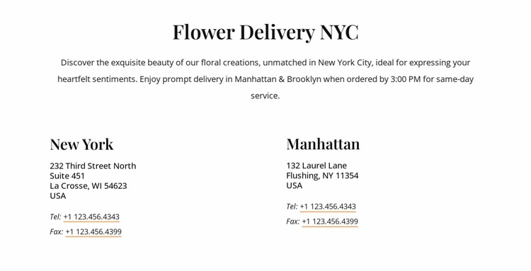Flower delivery contacts Website Builder Templates