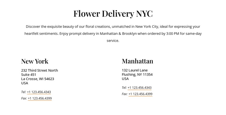 Flower delivery contacts Website Builder Software